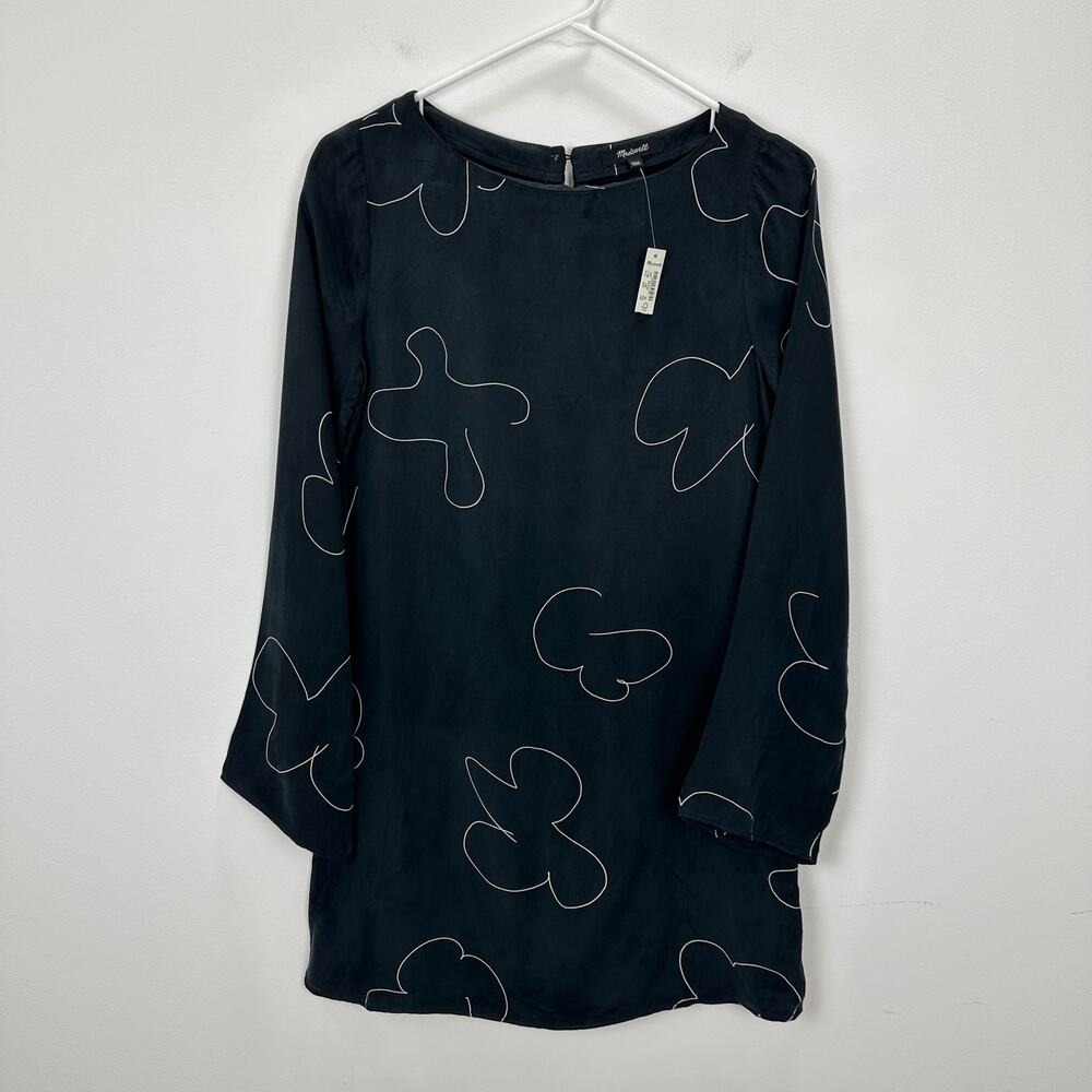 Madewell Shift Mini Dress Long Sleeve True Black Cupro Minimalist Light XXS NWT - Picture 7 of 13